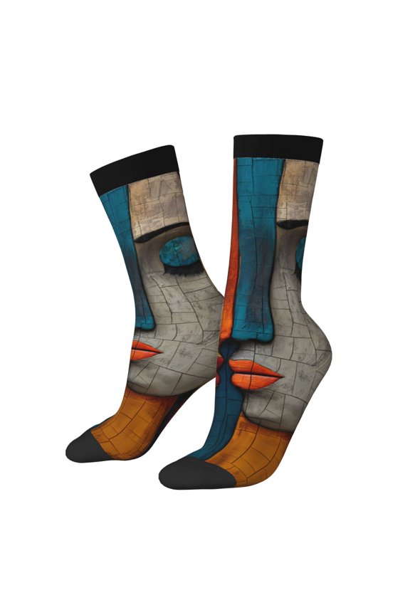 Abstract Colorful Duality Print Contrast Color Mid-calf Socks, Sweat-wicking Athletic Socks, Unisex Clothing Accessories