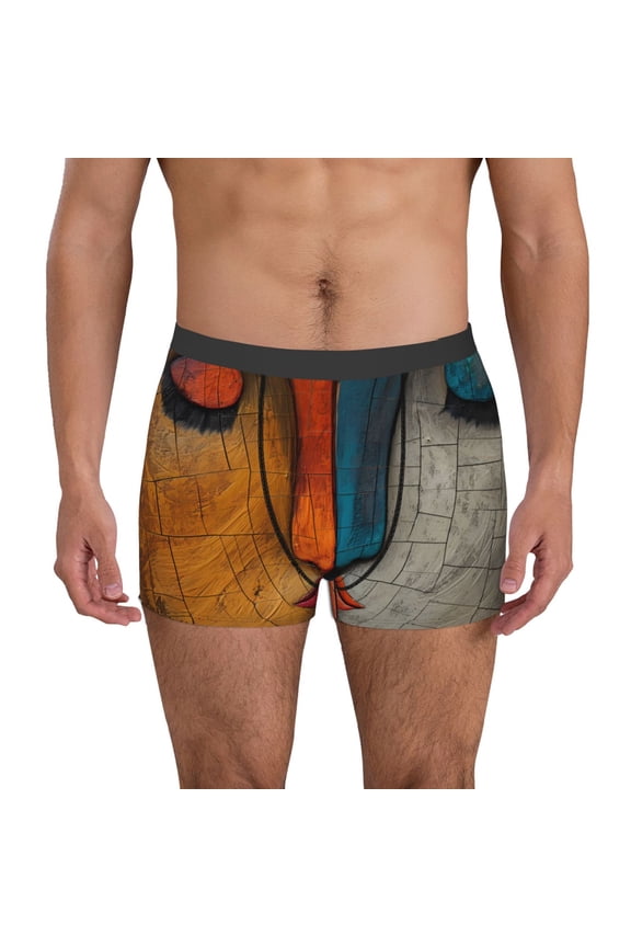 Abstract Colorful Duality Print Men's Boxer Briefs, High Elastic Moisture Wicking Boxer Briefs Underwear-Large