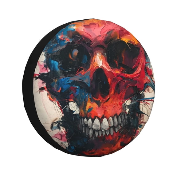 Gukieu Abstract Colorful Skull Art Print Car Tire Cover, Adjustable Waterproof and Dustproof Tire Protection Cover, Suitable for SUV, Truck, Van-14 inch