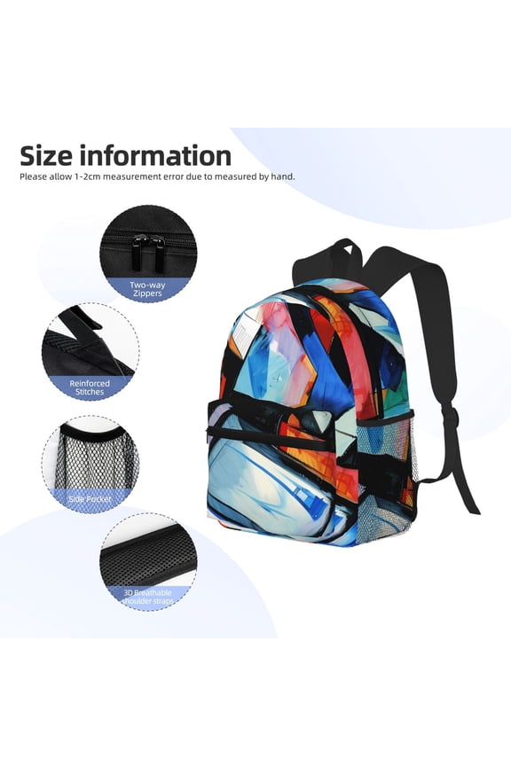 Abstract Cubist Printer Print Backpack, Waterproof Backpack with Adjustable Shoulder Straps, Suitable for Campus, Business, Travel, Unisex