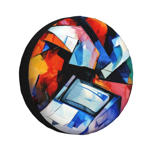 Gukieu Abstract Cubist Printer Print Car Tire Cover, Adjustable Waterproof and Dustproof Tire Protection Cover, Suitable for SUV, Truck, Van-14 inch