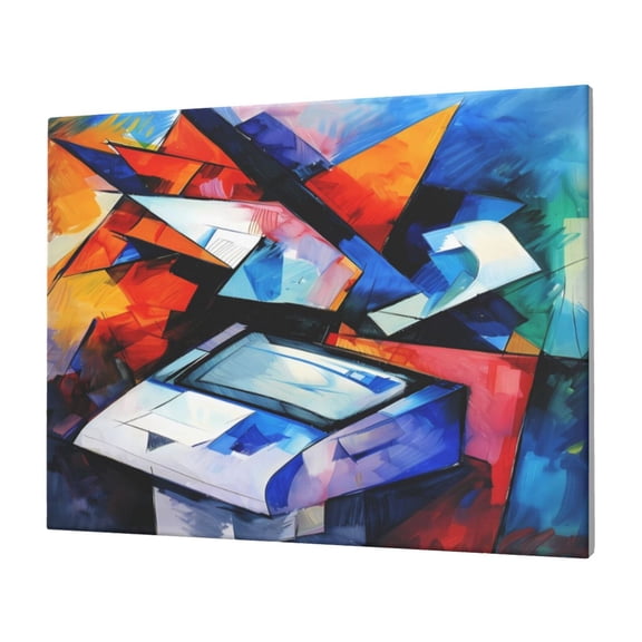 Gukieu Abstract Cubist Printer Print Horizontal Canvas Decorative Painting 12x16 Inch Shrinkage Resistant Frame Hanging Home Wall Art Decor