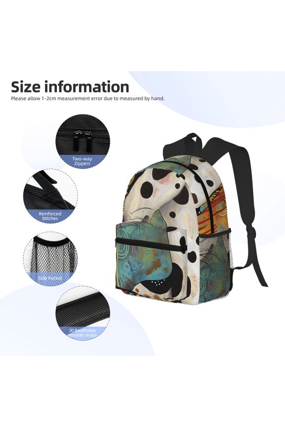 Abstract Dalmatian Art Print Backpack, Waterproof Backpack with Adjustable Shoulder Straps, Suitable for Campus, Business, Travel, Unisex