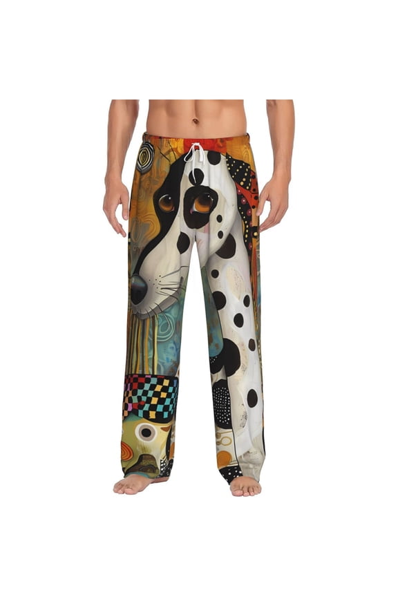 Abstract Dalmatian Art Print Men's Home Trousers, Elastic Drawstring Home Pajamas Clothing Suitable for Adult Men-3X-Large