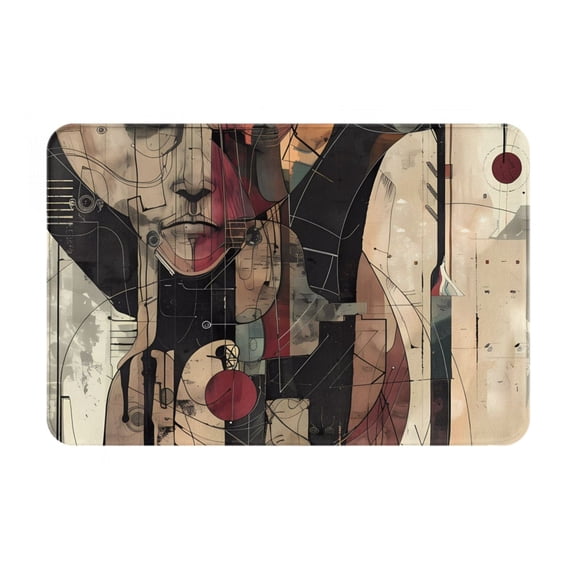 Gukieu Abstract Geometric Faces Print Dust-proof Floor Mats, Water-absorbent and Non-slip Flannel Door Mats 16x24in, Home Decoration Suitable for Kitchen, Bathroom, Garage
