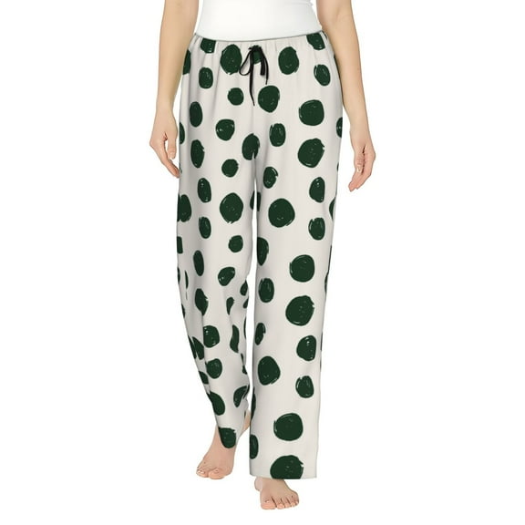 Gukieu Abstract Green Polka Dot Print Women's Home Trousers, with Pockets and Drawstring Pajamas, Home Pajamas, Sleepwear-Small