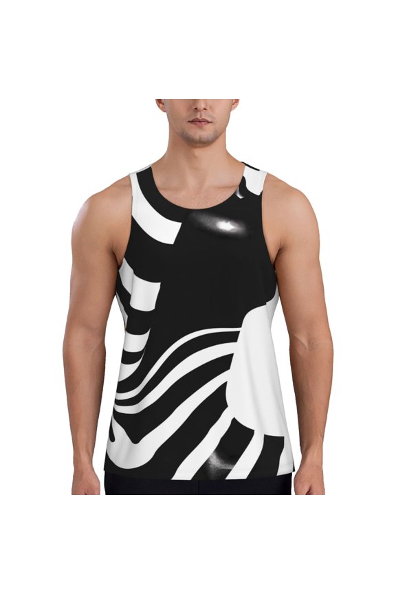 Abstract Monochrome Profile Print Men's Quick Dry Fitness Vest, Round Neck Sleeveless Fitness Bodybuilding Top-4X-Large