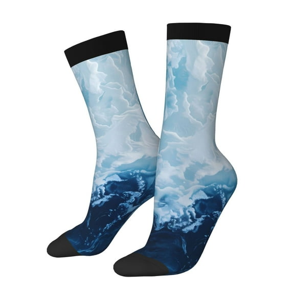 Gukieu Abstract Ocean Waves Print Contrast Color Mid-calf Socks, Sweat-wicking Athletic Socks, Unisex Clothing Accessories