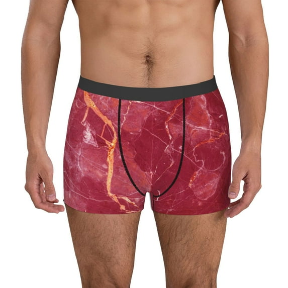 Gukieu Abstract Red Marble Print Men's Boxer Briefs, High Elastic Moisture Wicking Boxer Briefs Underwear-Large