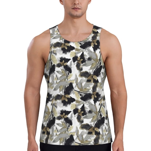 Gukieu Abstract Watercolor Print Men's Quick Dry Fitness Vest, Round Neck Sleeveless Fitness Bodybuilding Top-XX-Large