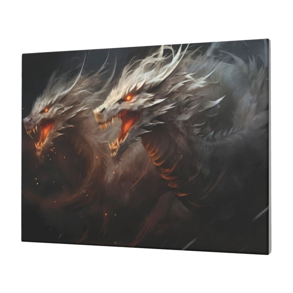 Gukieu Abstract White Dragon Print Horizontal Canvas Decorative Painting 12x16 Inch Shrinkage Resistant Frame Hanging Home Wall Art Decor