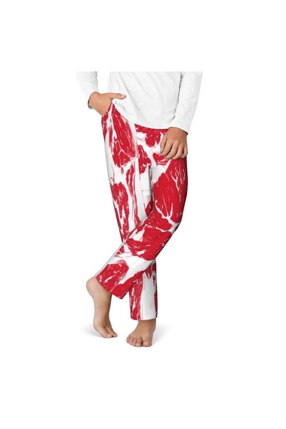 Abstract meat Print Youth Home Trousers, Elastic Waistband with Pockets for Home and Outing, Suitable for Children Aged 5-16-XS(5-6)