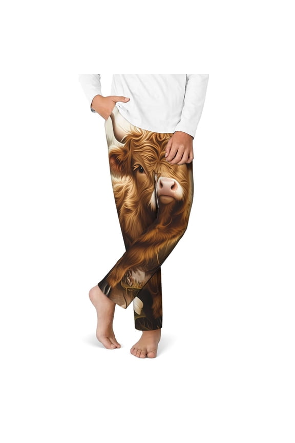 Adorable Calf Butterflies Champagne Print Youth Home Trousers, Elastic Waistband with Pockets for Home and Outing, Suitable for Children Aged 5-16-XS(5-6)