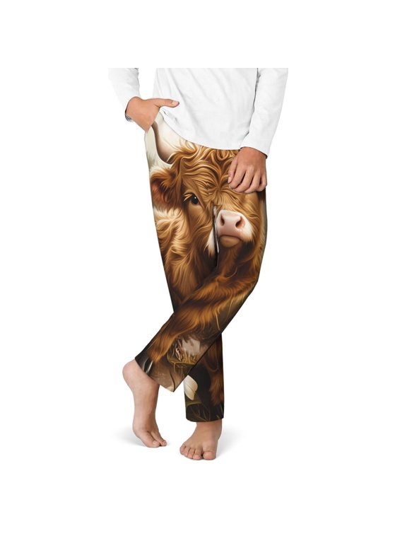 Adorable Calf Butterflies Champagne Print Youth Home Trousers, Elastic Waistband with Pockets for Home and Outing, Suitable for Children Aged 5-16-XS(5-6)