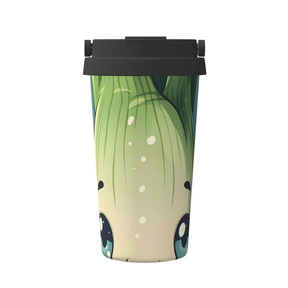 Gukieu Adorable Kawaii Fennel Character Print Insulated Coffee Cup, Portable Stainless Steel Vacuum Cup with Lid, Unisex, Suitable for Office, Cafe, Car