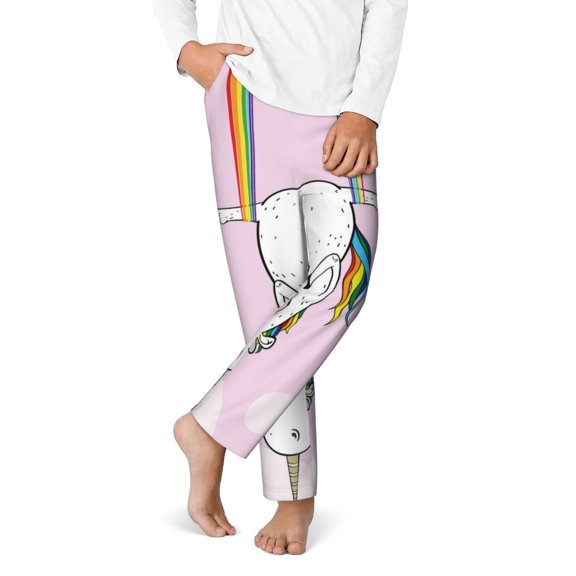 Gukieu Aerial Yoga for Unicorn Print Youth Home Trousers, Elastic Waistband with Pockets for Home and Outing, Suitable for Children Aged 5-16-Small