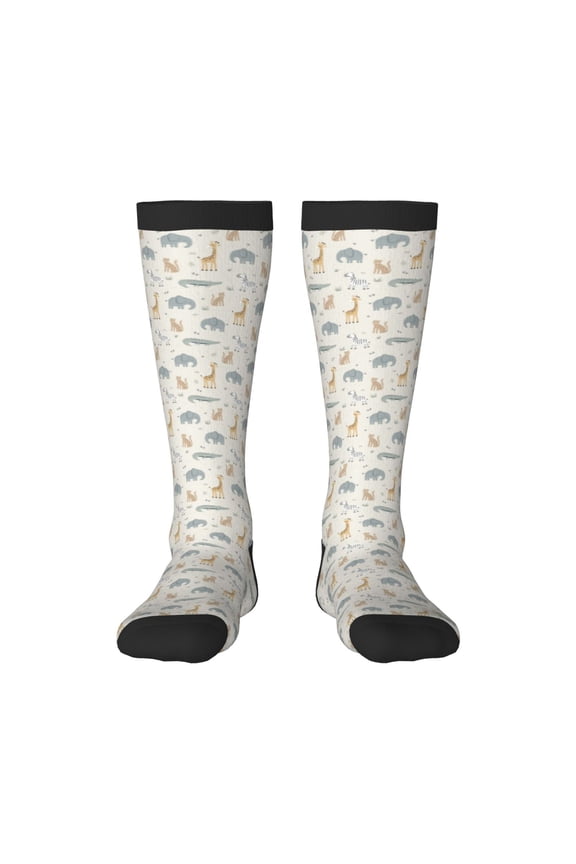 African Animals Print Contrast Color Stockings, Elastic Sports Socks Warm Socks Clothing Accessories, Adult Unisex
