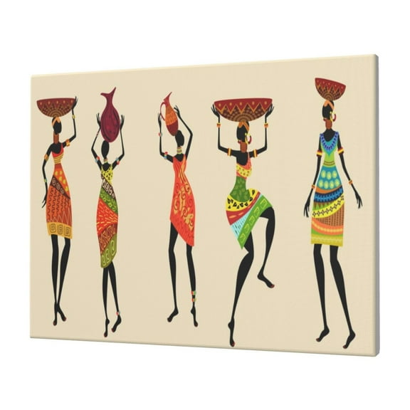 Gukieu African Women Print Horizontal Canvas Decorative Painting 12x16 Inch Shrinkage Resistant Frame Hanging Home Wall Art Decor