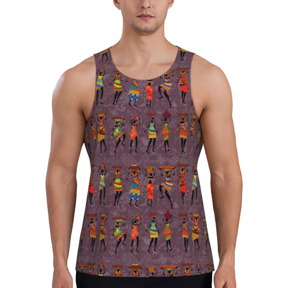 Gukieu African Women Print Men's Quick Dry Fitness Vest, Round Neck Sleeveless Fitness Bodybuilding Top-4X-Large