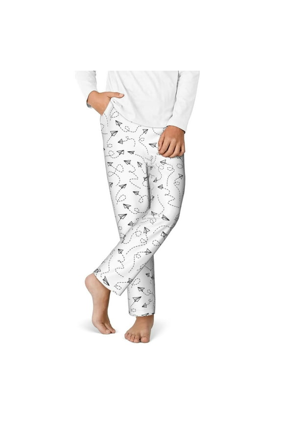 Airplane Print Youth Home Trousers, Elastic Waistband with Pockets for Home and Outing, Suitable for Children Aged 5-16-XS(5-6)