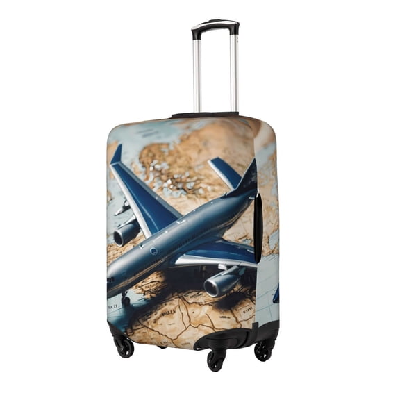 Gukieu Airplane World Map Adventure Print Suitcase Protective Cover, Elastic Zipper Buckle Suitcase Protective Cover, Suitable for Travel, Business Trip-Small