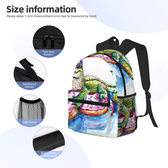 Gukieu Alligator Donut Pool Float Print Backpack, Waterproof Backpack with Adjustable Shoulder Straps, Suitable for Campus, Business, Travel, Unisex