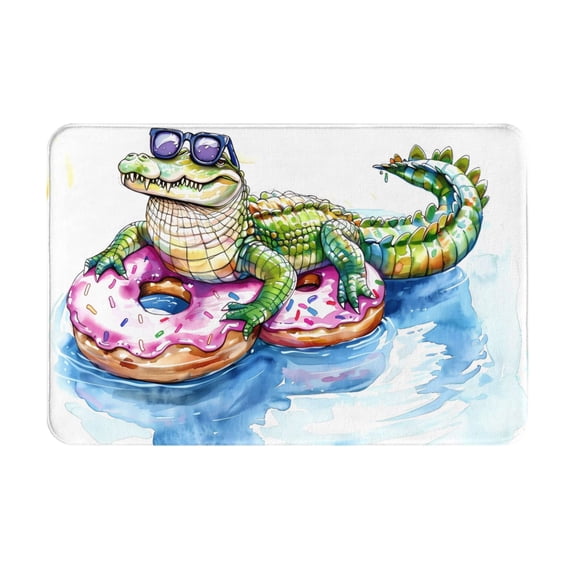 Gukieu Alligator Donut Pool Float Print Dust-proof Floor Mats, Water-absorbent and Non-slip Flannel Door Mats 16x24in, Home Decoration Suitable for Kitchen, Bathroom, Garage