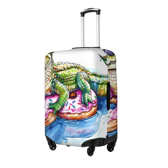 Gukieu Alligator Donut Pool Float Print Suitcase Protective Cover, Elastic Zipper Buckle Suitcase Protective Cover, Suitable for Travel, Business Trip-Large