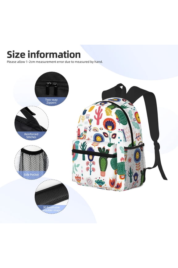 Alpaca Flower Print Backpack, Waterproof Backpack with Adjustable Shoulder Straps, Suitable for Campus, Business, Travel, Unisex