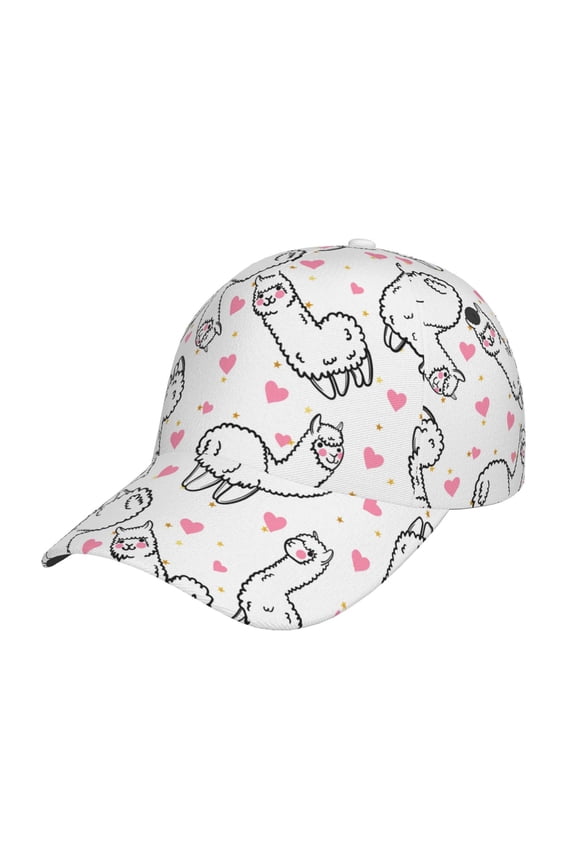 Alpacas and Hearts Prin Baseball Cap, Adjustable Sweat-wicking Daily,Travel, Sports Cap, Unisex
