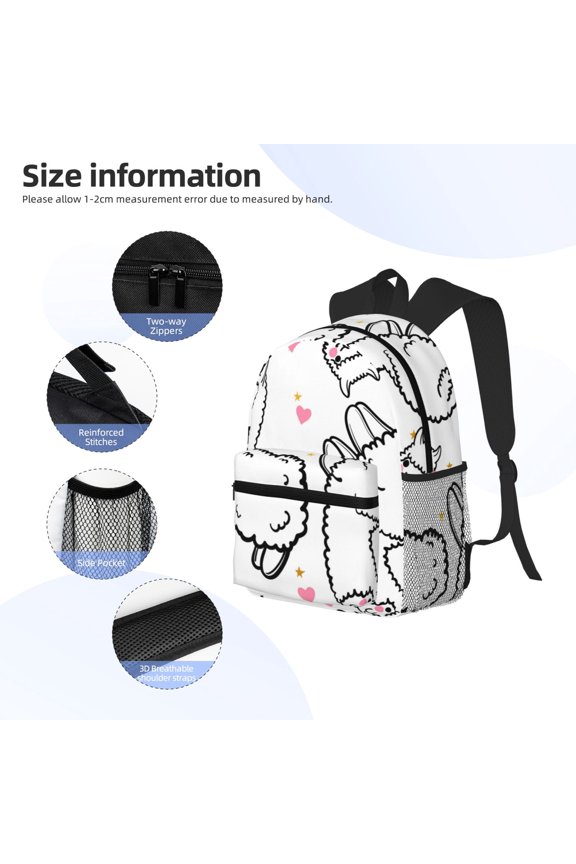 Alpacas and Hearts Print Backpack, Waterproof Backpack with Adjustable Shoulder Straps, Suitable for Campus, Business, Travel, Unisex