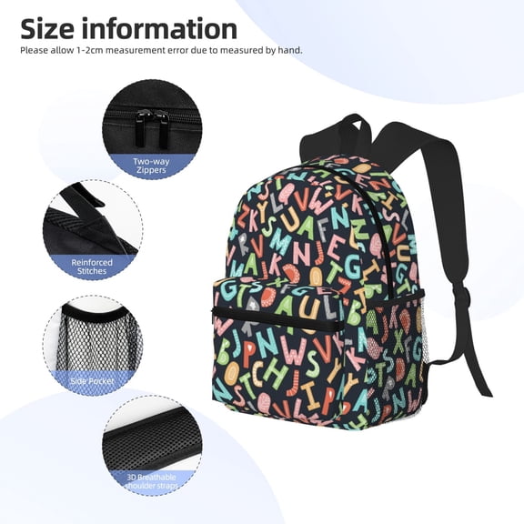 Gukieu Alphabet Print Backpack, Waterproof Backpack with Adjustable Shoulder Straps, Suitable for Campus, Business, Travel, Unisex