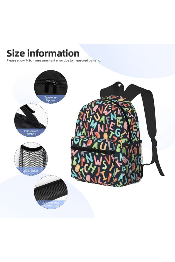 Alphabet Print Backpack, Waterproof Backpack with Adjustable Shoulder Straps, Suitable for Campus, Business, Travel, Unisex