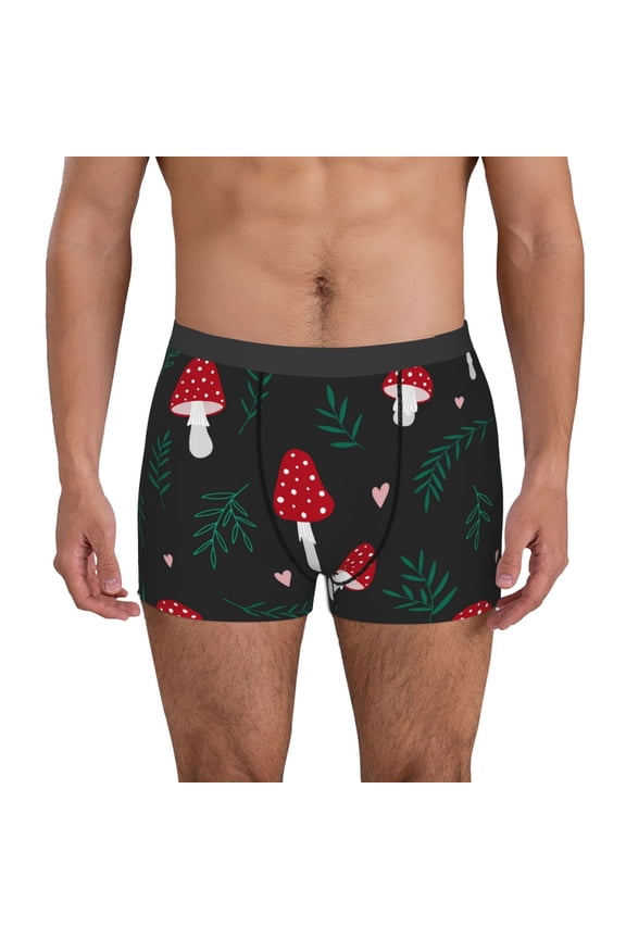 Amanita Mushroom Print Men's Boxer Briefs, High Elastic Moisture Wicking Boxer Briefs Underwear-Small
