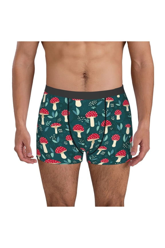 Amanita Mushroom Print Men's Boxer Briefs, High Elastic Moisture Wicking Boxer Briefs Underwear-X-Large