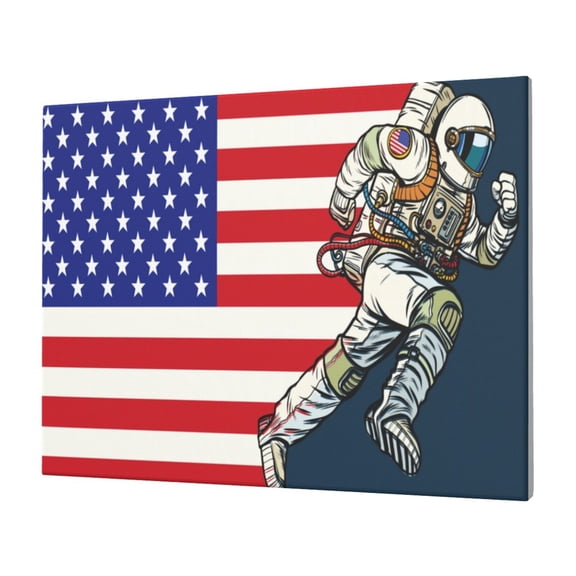 Gukieu American Astronaut Runs Forward Print Horizontal Canvas Decorative Painting 12x16 Inch Shrinkage Resistant Frame Hanging Home Wall Art Decor