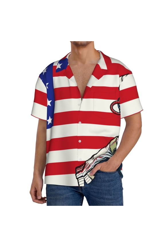 American Astronaut Runs Forward Print Men's Short-sleeved Shirts, Button-down Pocket Shirts, T-shirts, Beach Vacation Travel Summer Clothing-Small