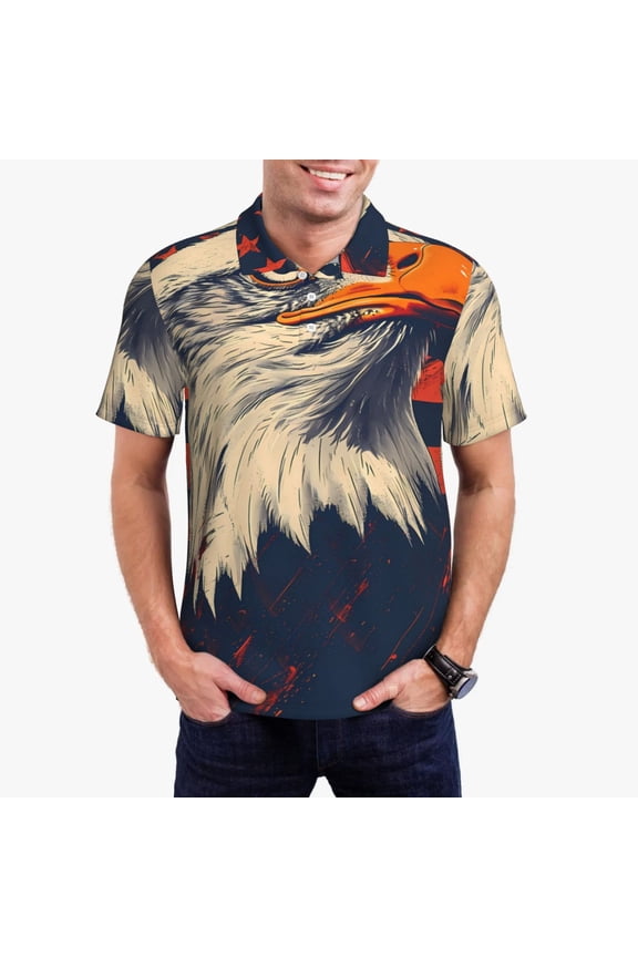 American Bald Eagle A Print Men's Quick-drying POLO Shirt, Button-down Summer T-shirt, Suitable for Work and Outdoor Activities-Medium