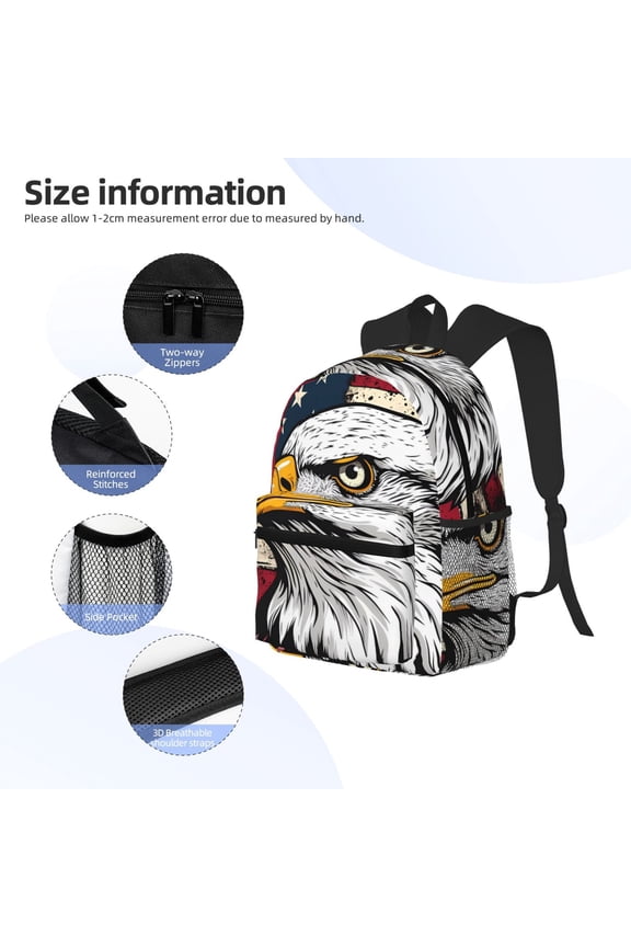 American Bald Eagle Print Backpack, Waterproof Backpack with Adjustable Shoulder Straps, Suitable for Campus, Business, Travel, Unisex
