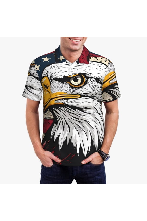 American Bald Eagle Print Men's Quick-drying POLO Shirt, Button-down Summer T-shirt, Suitable for Work and Outdoor Activities-Medium