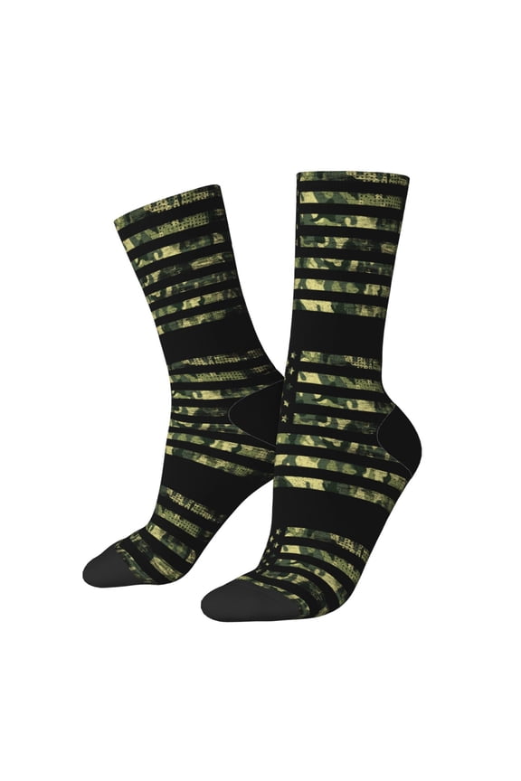 American Flag Camo Print Contrast Color Mid-calf Socks, Sweat-wicking Athletic Socks, Unisex Clothing Accessories