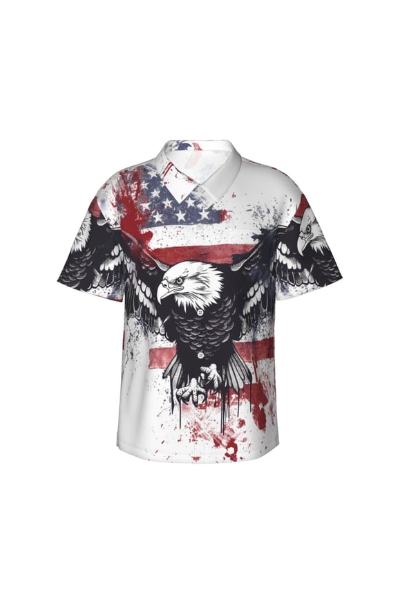 American Flag Eagle Art Print Men's Short-sleeved Shirts, Button-down Lapel Hawaiian Shirts, T-shirts, Beach Vacation Summer Casual Wear,Large