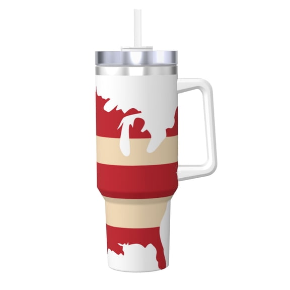 Gukieu American Flag Map Print 40OZ Ice Cup, Stainless Steel Vacuum Kettle with Handle Suitable for Hot and Cold Drinks, Travel, Fitness