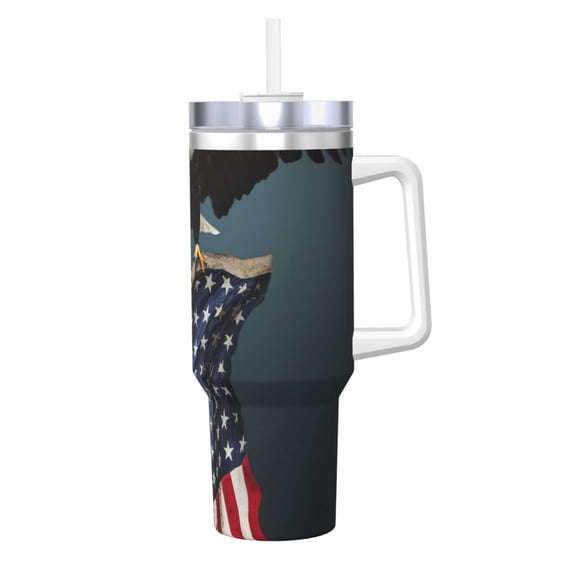 Gukieu American Flag Print 40OZ Ice Cup, Stainless Steel Vacuum Kettle with Handle Suitable for Hot and Cold Drinks, Travel, Fitness