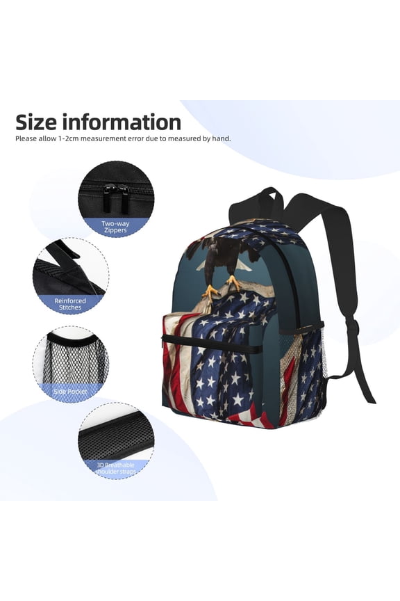 American Flag Print Backpack, Waterproof Backpack with Adjustable Shoulder Straps, Suitable for Campus, Business, Travel, Unisex