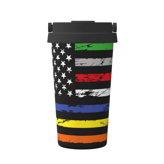 Gukieu American Flag Print Insulated Coffee Cup, Portable Stainless Steel Vacuum Cup with Lid, Unisex, Suitable for Office, Cafe, Car