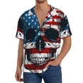 thumbnail image 1 of Gukieu American Flag Skull Print Men's Short-sleeved Shirts, Button-down Pocket Shirts, T-shirts, Beach Vacation Travel Summer Clothing-3X-Large, 1 of 5