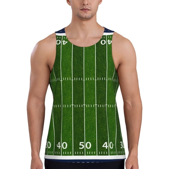 Gukieu American Football Field Print Men's Quick Dry Fitness Vest, Round Neck Sleeveless Fitness Bodybuilding Top-Medium