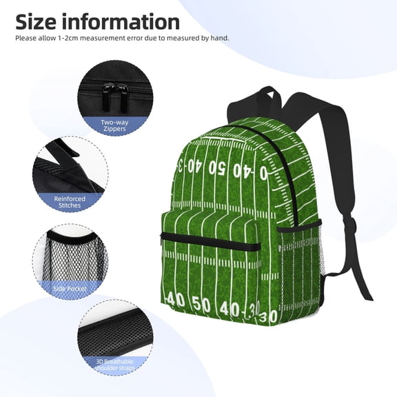 Gukieu American Football Field2 Print Backpack, Waterproof Backpack with Adjustable Shoulder Straps, Suitable for Campus, Business, Travel, Unisex