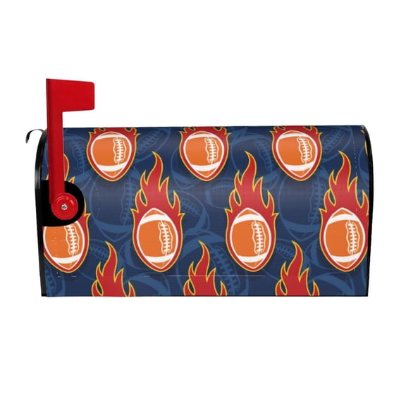 Gukieu American Football and Fire Flames Print Magnetic Mailbox Cover, Sun-proof and Waterproof Home Yard Mailbox Cover-21x18 in